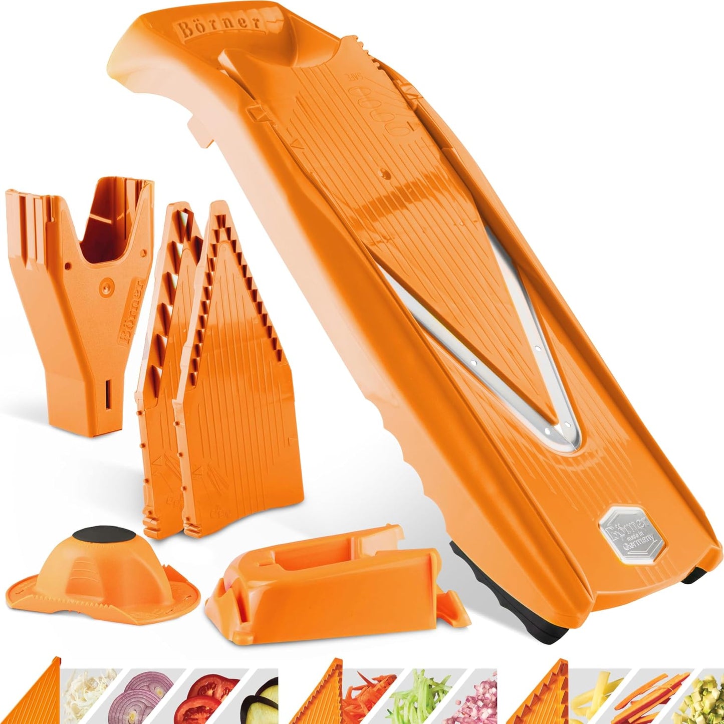 Mandoline Food Slicer Börner V5 (Profi Set) by Reston Lloyd • V-Slicer with 4 Inserts, Docking Station & Food Holder • Made in Germany • Fruit & Vegetable Chopper • Multiple Settings • Color: Lime