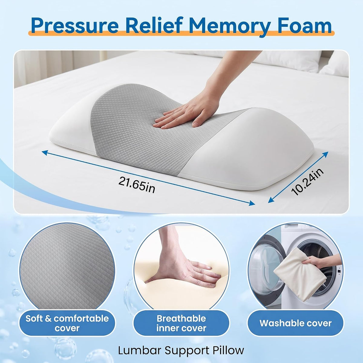 Lumbar Support Pillow for Sleeping,Premium Memory Foam Lower Back Pain Relief Bed Rest Support Pillows for Car Bed,Couch,Waist Support Care Cushion,Sleep Lumbar Pillow (Black Grey)