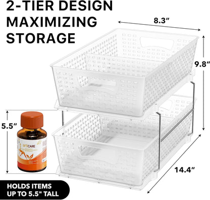 Simple Houseware 2 Tier Pull-Out Sliding Drawer Under Sink Storage, White | Great for Kitchen Bathroom Tray Shelf Organizer