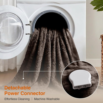 Beautyrest Long Brushed Faux Fur Ogee Textured Design Electric Blanket, Auto Shut Off, Virtually Zero EMF, Multi Heat Setting, UL Certified, Machine Washable, Grey Throw 50x60