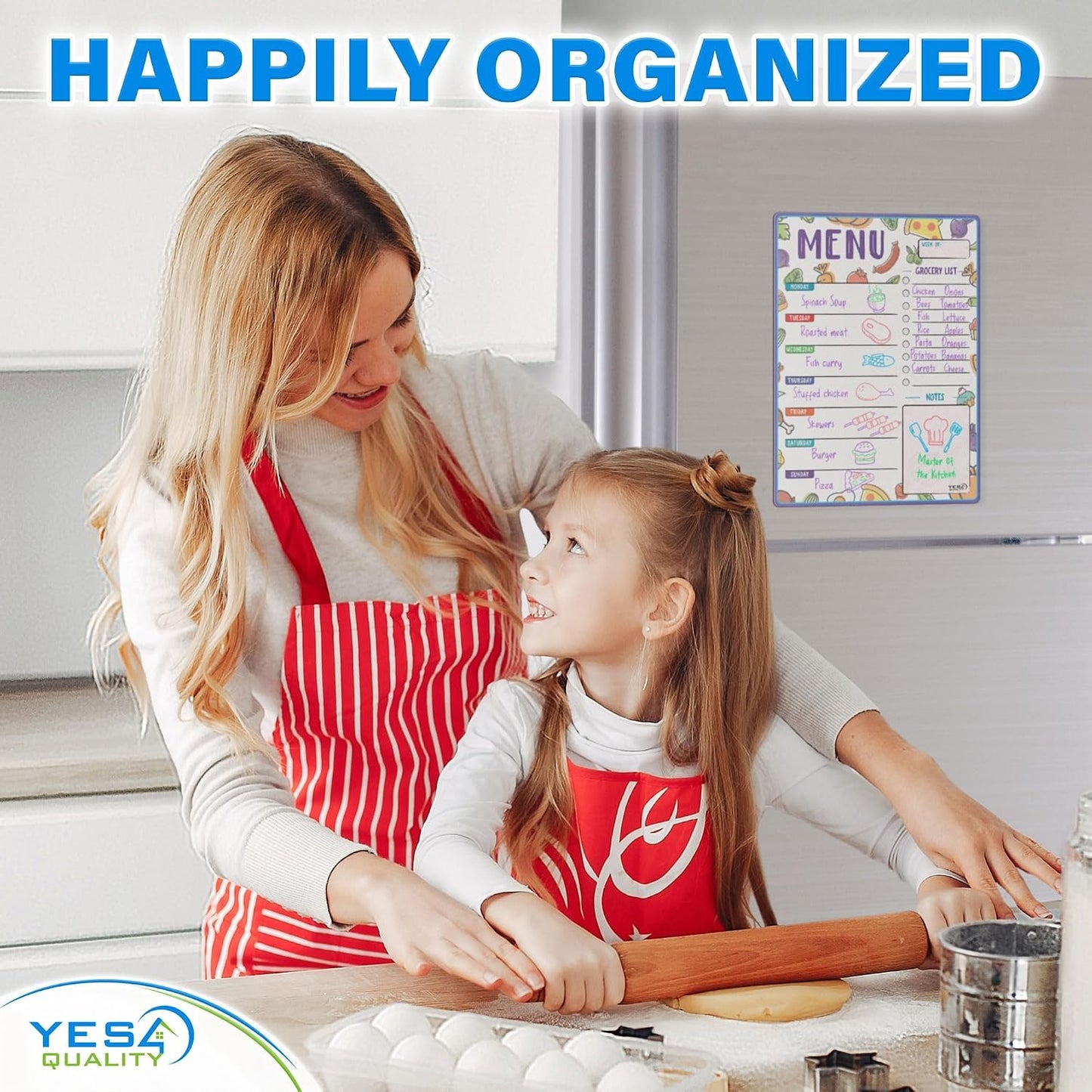 Magnetic Dry Erase Menu Board for Fridge (16x12) - Weekly Meal Planner Blackboard w/ 4 Magnetic Chalk Markers & Wiping Cloth - Chalkboard Organizer for Dinner Menus & Grocery Lists by Yes4Quality