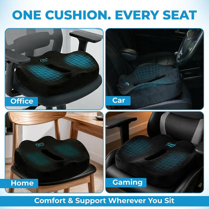 Seat Cushion, for Office Chairs, Coccyx & Tailbone Pain Relief, Ergonomic Design, Memory Foam, Non-Slip Washable Cover, for Office, Car, Wheelchair, Gaming