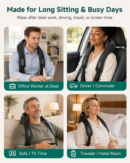 Snailax Cordless Neck & Shoulder Massager with Kneading, Heat, USB-C