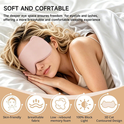 3D Blackout Sleep Mask, Memory Foam Eye Cover for Travel | Zero pressure 3D contoured design with adjustable strap. Perfect for side sleepers, travel, and lash extensions.