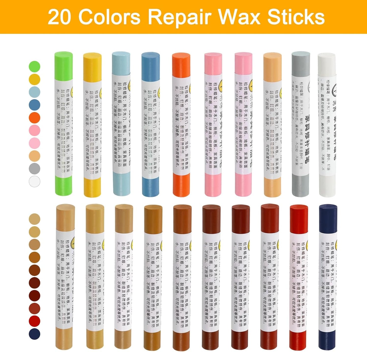 uxcell Furniture Repair Wax Crayons Kit, 20Pcs - Wood Filler Stick, Touch Up Furniture Markers - for Scratches Holes Tables Desks Wooden Floor Laminate Covers, Gray Series