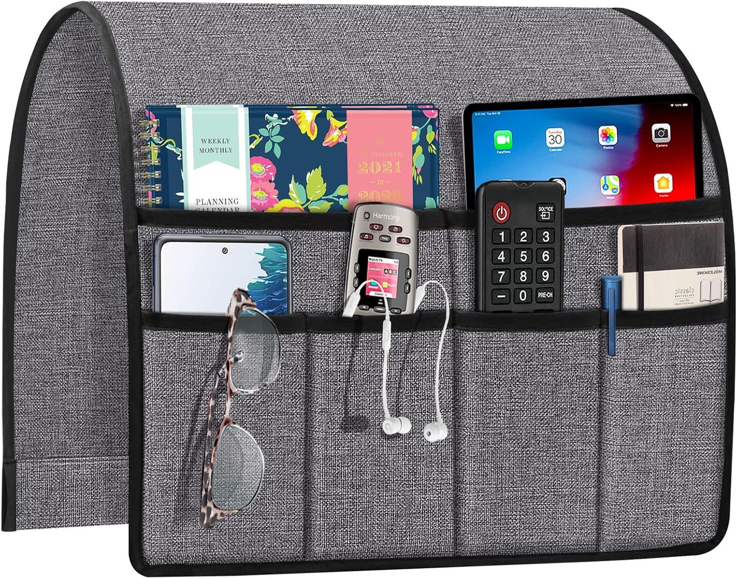 Joywell Remote Caddy Couch Remote Control Holder for Recliner Sofa Armrest Organizer Non Slip Arm Chair Caddie with 6 Pocket Storage for Magazine, Tablet, Phone, iPad, Black