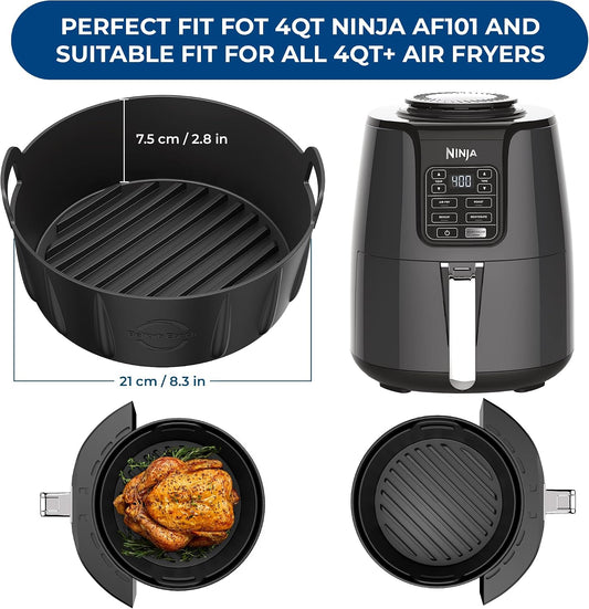 Premium Silicone Liners for Ninja 4 QT AF101 | Strong and Long‑lasting 0.1inch Thickness | 0.3inch high Silicone Lines on Base for AirFlow | Specially Designed for Circular AF101 Air Fryer