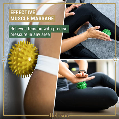 Spiky Massage Ball Set 3 Pcs – Foot Massage Balls Soft to Hard | Dermatest "excellent", 3 firmness levels from soft to hard, trigger point balls for feet, back & neck, incl. reflex charts