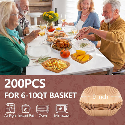 UBeesize 9 Inch Disposable Air Fryer Liners 200 Pack Square Parchment Liner