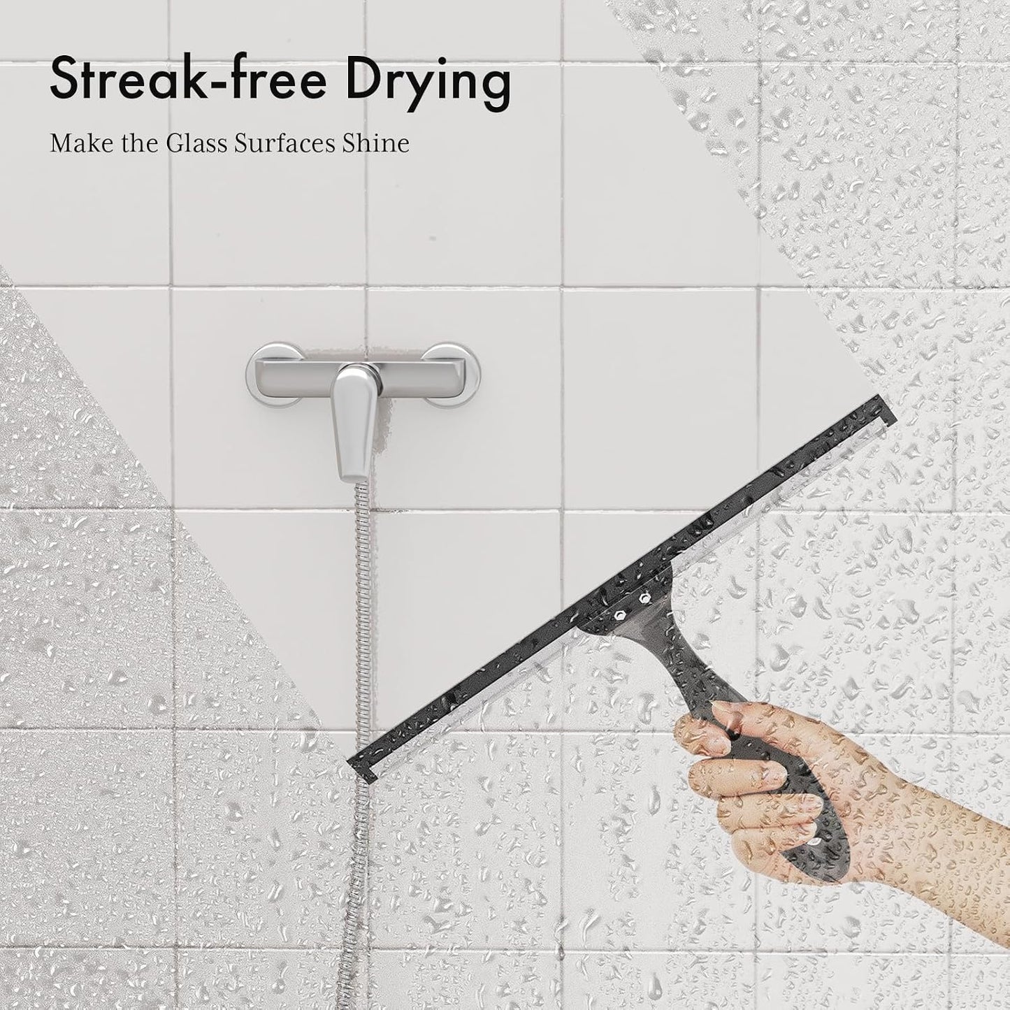 AmazerBath Squeegee for Shower Glass Door, 10 Inches, Clear | All-Purpose squeegee with Suction Hook & Adhesive Hook, Silicone Blade, for Shower Doors, Windows, Tiles and Car Glass