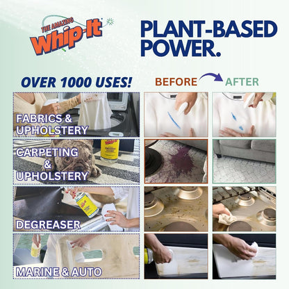 Whip It Cleaner, Multi Purpose Stain Remover Professional Strength Spray, Plant Based Enzyme Cleaner, Cleaning Food, Coffee, Wine, Baby Stains, Pet Stains, Over 500 uses, Made in USA, 32 OZ