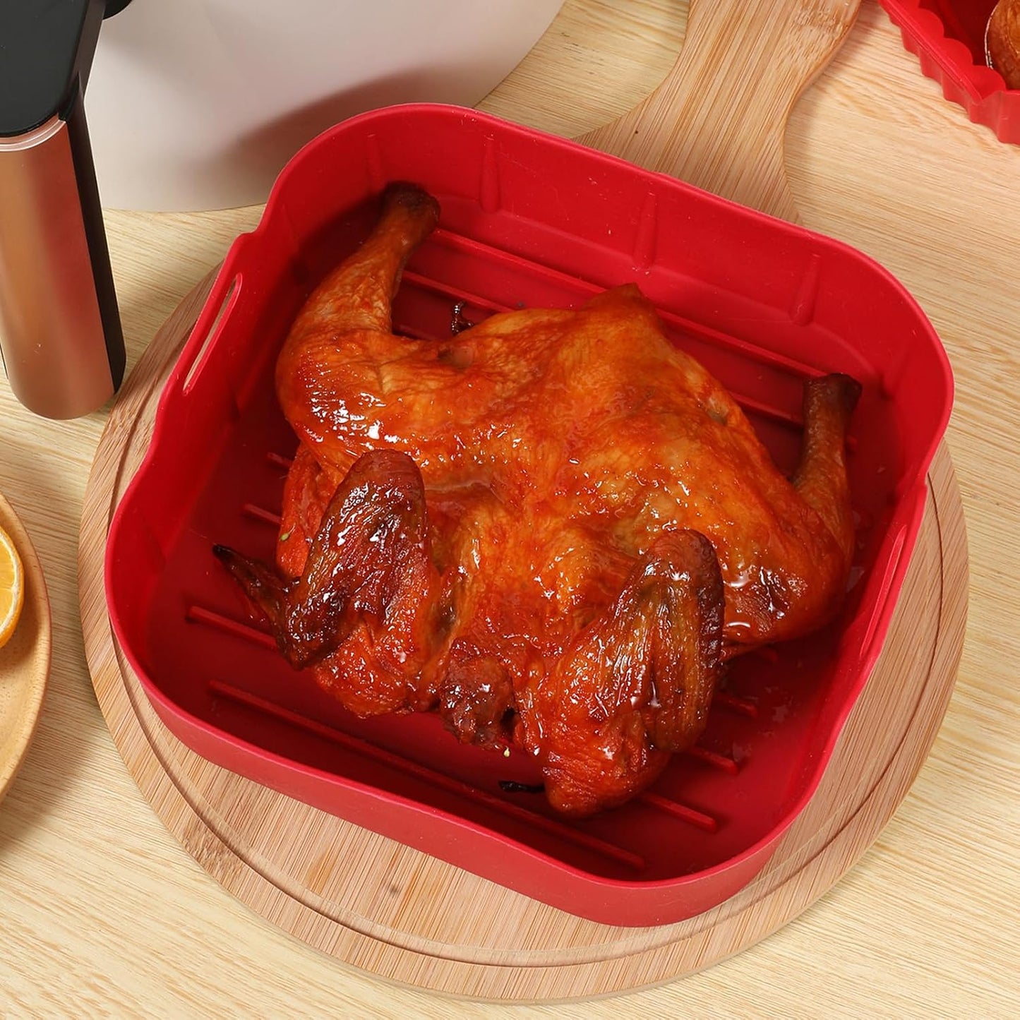 2Pcs Air Fryer Silicone Liners Fit 3-5QT Air fryer, Reusable Food Grade Silicone Air fryer Liners Baking Tray Basket Accessories(Round, 6.5 Inch)