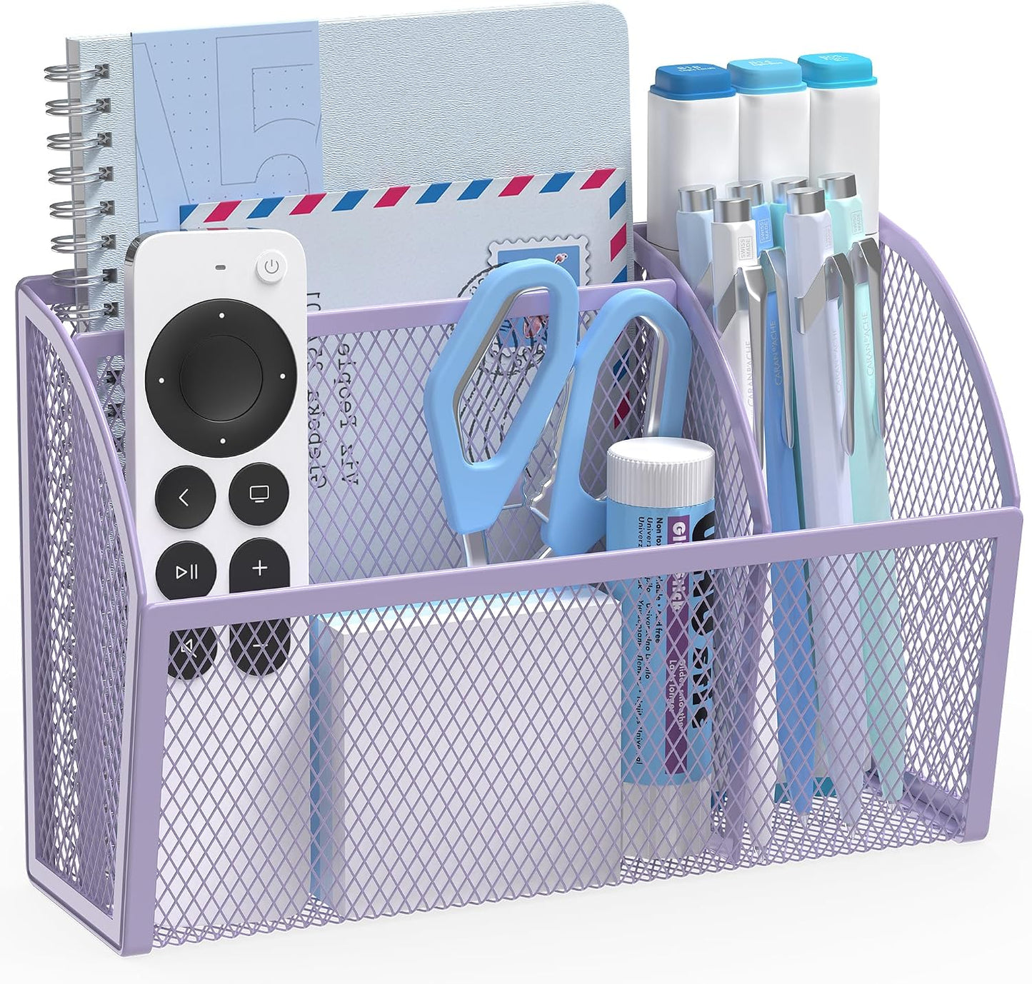 YINGHUA 3 Compartment Magnetic Metal Mesh Pen Holder, Black Desk Caddy | Perfect magnetic organizer for locker, whiteboard, refrigerator, or office. Easily holds pens and accessories