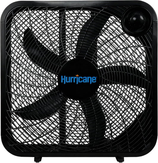 Hurricane Classic Floor Box Fan with 3 Speed Settings, Black - 20in | Corded Portable Electric Air Cooling Unit w/ Powerful 2400 CFM Airflow for Home, Garage, Office, Bedroom & Basement