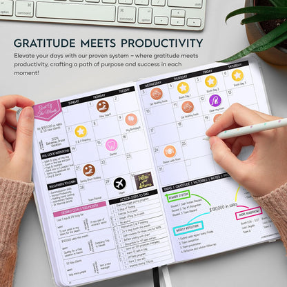 Freedom Mastery Daily Journal of Gratitude, Productivity & Habit Tracker | Undated 90-Day Planner with Daily Reflection, Mindfulness, Positivity, Vision Board & Stickers, Gratitude Journal for Women