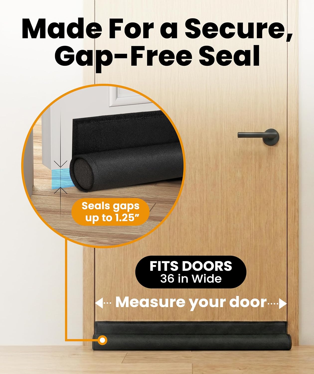 Everlasting Comfort 1 Sided Door Draft Stopper for Bottom of Door - Keeps Cold Air in & Heat Out, 100% Sound Proofing Strip Gap Filler, Quick Install Noise Blocker Sweep for Home - Fits 36" Doors