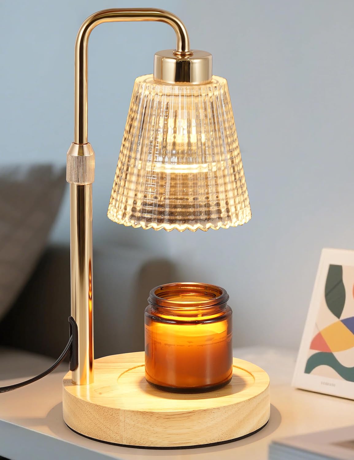 Silver Gray Candle Warmer Lamp with 24h Cycle Timer, Dimmable Wax Warmer
