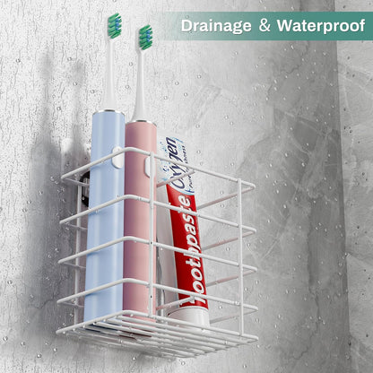 Open-Design Adhesive Shower Toothbrush Holder Wall Mounted with Drainage | Hanging Electric Tooth Brush Holder for Bathroom Wall Mirror, Metal Wall Toothpaste Storage Organizer for RV Camper, Black