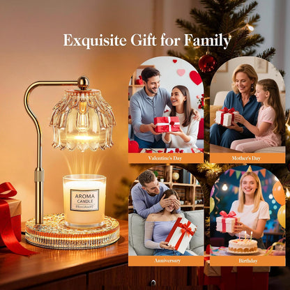 Candle Warmer Lamp with Timer Dimmer, Modern Wax Warmer for Scented Wax Jar Candle Warmer with 2 Bulbs, Adjustable Height Glass Lamp for Gifts for Women, Home Decor, Gold Amber
