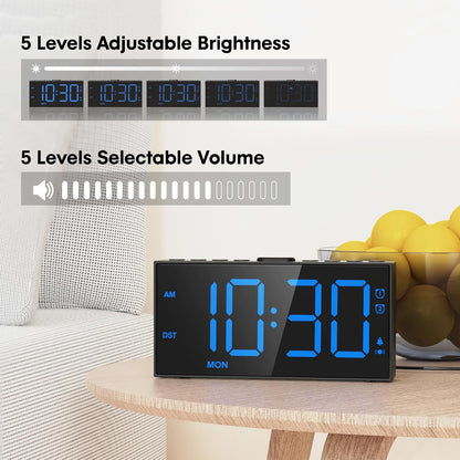 Mesqool Loud Alarm Clock with Bed Shaker & Dual Alarms, USB Port | Extra Loud Vibration Alarm Designed for Heavy Sleepers & Hearing Impaired. 5-level Dimmer, Battery Backup, Snooze & DST.