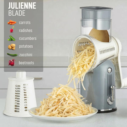 Zulay Kitchen Rotary Cheese Grater 5 Blade Cheese Shredder - Manual Hand Crank Cheese Grater With Reinforced Suction & 5 Interchangeable Drums - Easy to Use, Vegetable Chopper Round Mandoline Slicer - Colors A