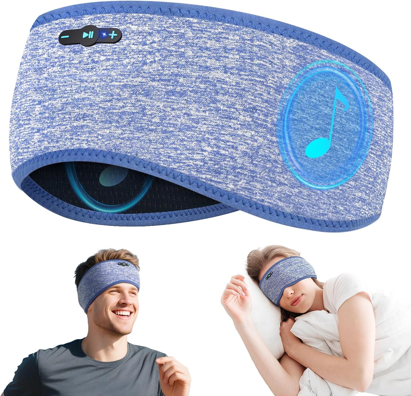 Sleep Headphones Bluetooth 6.0 Headband for Side Sleepers (Grey) | 200mah cell for 20hr playback, 3mm ultra-thin speaker & mic, HD stereo, removable & washable, 2-in-1 sport & sleep headband