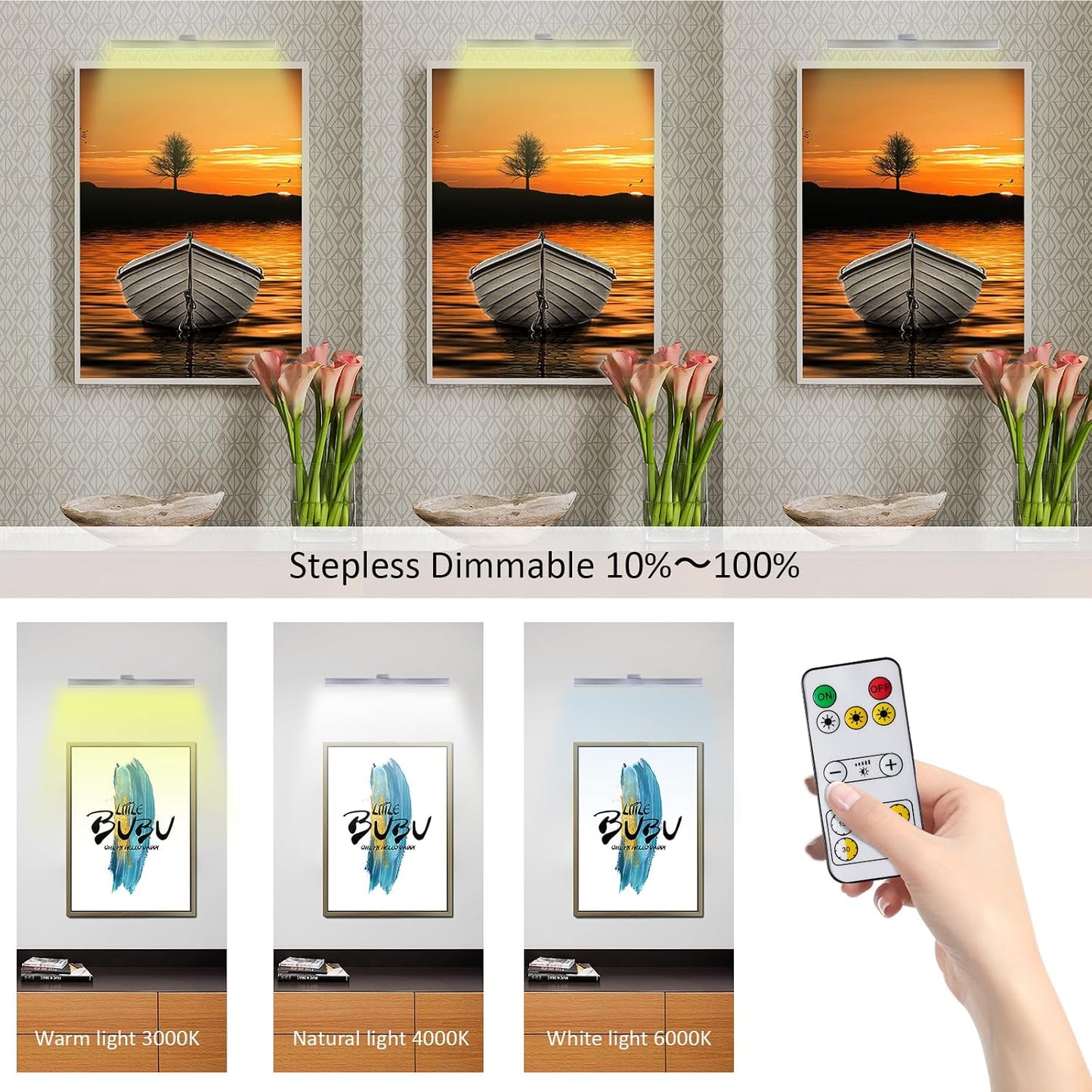 MIOBLUE Rechargeable Picture Lights with Remote,Full Metal Painting Light Display LED Battery Lamp with 3 Lighting Modes, Dimmable Dartboard Light with Timer for Frame Portrait Art