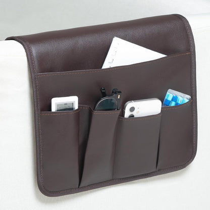 PU Leather Sofa Armrest Organizer, Armchair Magazine Holders, Waterproof Remote Holder for Recliner Couch with 1 Large Pocket, 4 Small Pockets for Magazine, Remote, Phone, Ipad, Books (brown)