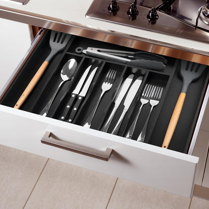 Expandable Bamboo Kitchen Drawer Organizer for Cutlery and Utensils, Adjustable Bamboo Wood Cutlery Tray in Drawer for Flatware and Silverware in Kitchen, (Natural)