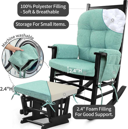 BUYUE Glider Rocker Replacement Cushion 5 PCS with Ties, Linen High-Density Foam Non-Slip & Washable Rocking Chair Pads for Sitting,Red