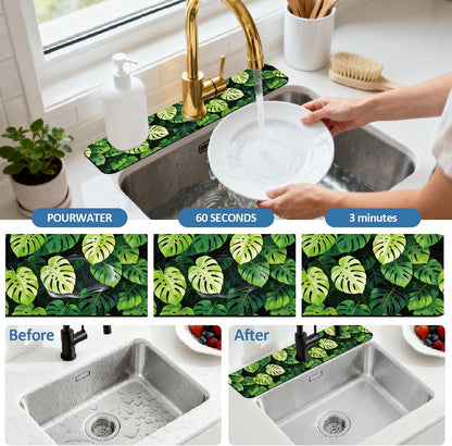 2 Pcs Kitchen Sink Splash Guard Faucet Mat Wood Grain Pattern Faucet Mat for Sinks Natural Wood Color Absorbing Drying Mats for Kitchen Bathroom, 23.6x5.5inch