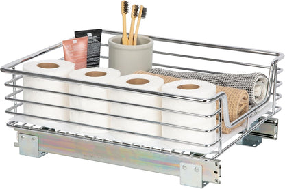 Household Essentials Glidez Multipurpose Chrome-Plated Steel Pull-Out/Slide-Out Storage Organizer for Cookware and Bakeware - 2-Tier Design - Fits Standard Size Cabinet or Shelf, Chrome