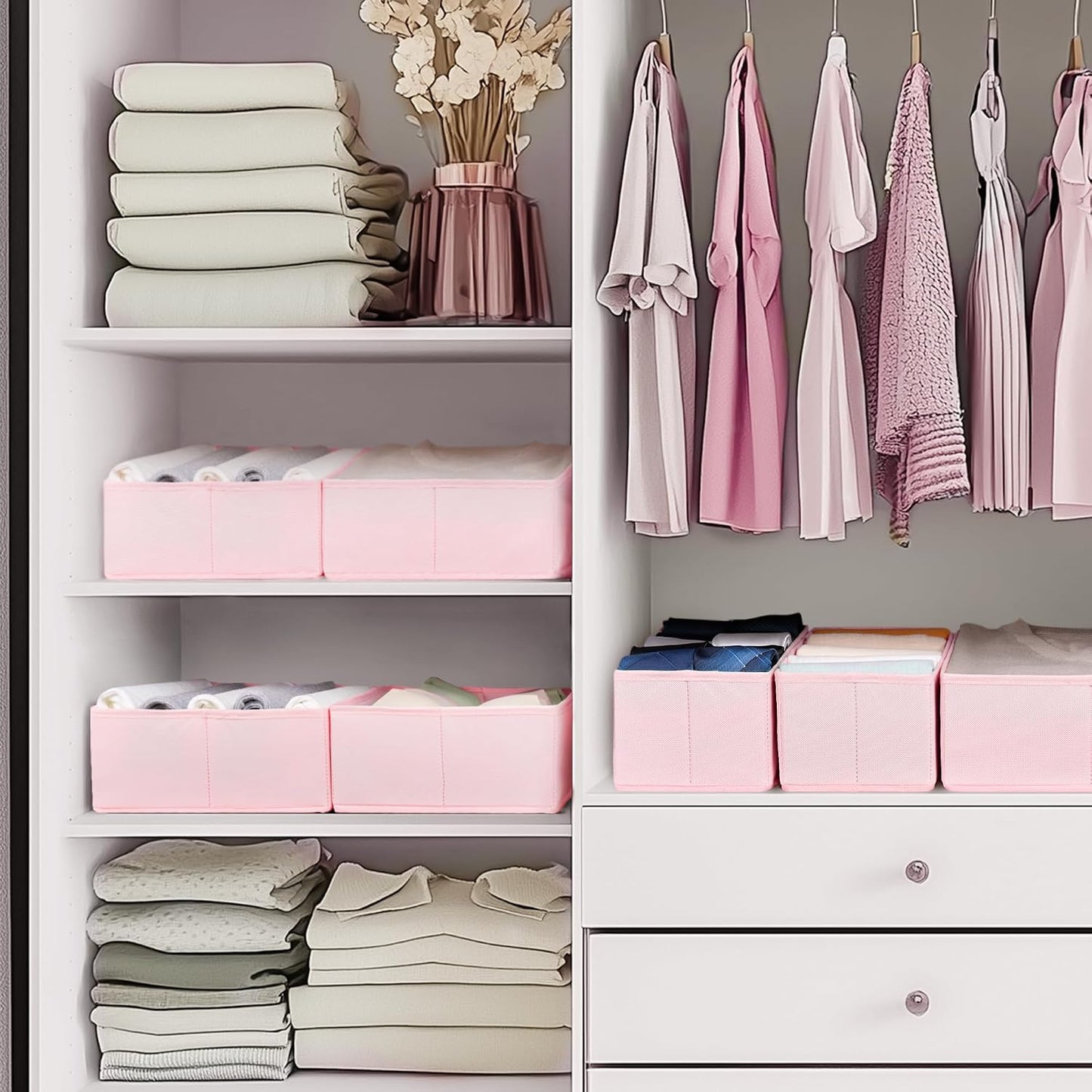 Drawer Organizer Clothes, 10 Pack Dresser Organizer for Baby Clothes, Underwear, Sock- Foldable Closet Organization and Storage Dividers Bins for Nursery, Bedroom (Beige)
