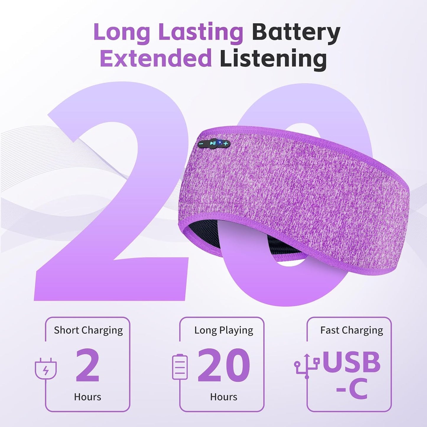 Sleep Headphones Bluetooth 6.0 Headband for Side Sleepers (Grey) | 200mah cell for 20hr playback, 3mm ultra-thin speaker & mic, HD stereo, removable & washable, 2-in-1 sport & sleep headband