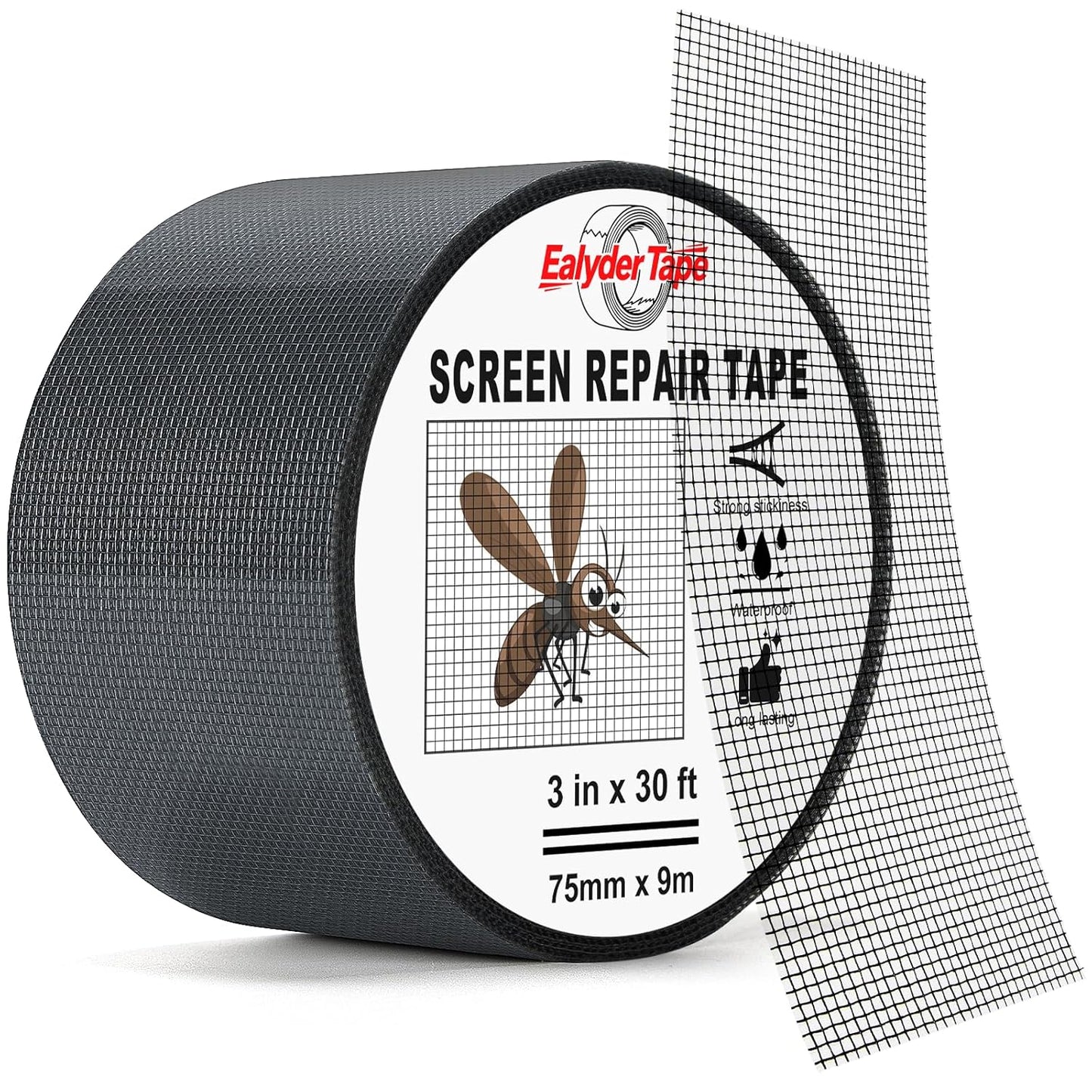 2" x 30FT Black Window Screen Repair Tape Fiberglass Mesh Patch Tape | Fiberglass Mesh Screen Repair Tape for Window & Door Tears, Strong Adhesive, Quick Fix Holes, Black Durable Mesh
