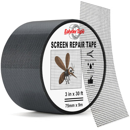2" x 30FT Black Window Screen Repair Tape Fiberglass Mesh Patch Tape | Fiberglass Mesh Screen Repair Tape for Window & Door Tears, Strong Adhesive, Quick Fix Holes, Black Durable Mesh