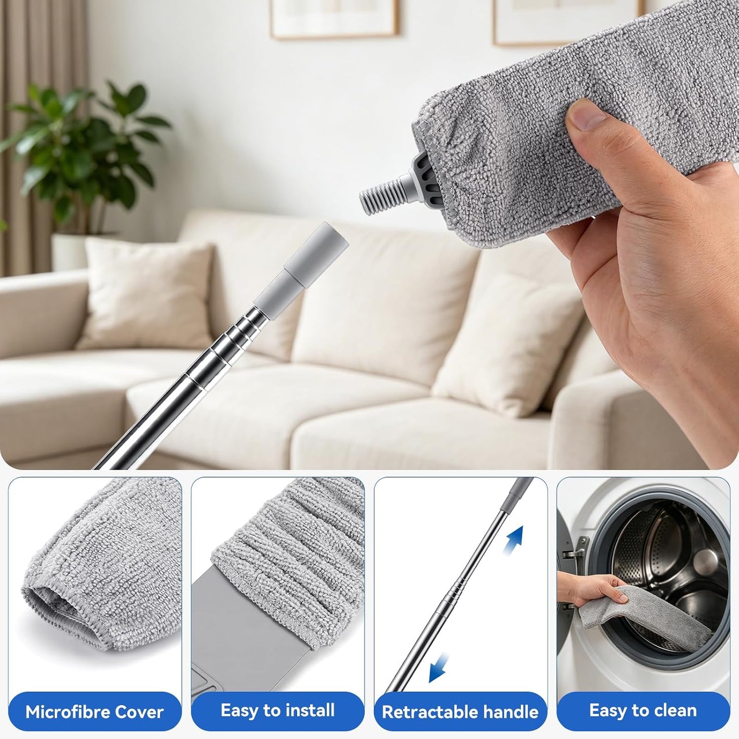 4 Pcs Blind Cleaner & Gap Duster, Under Fridge Retractable Cleaning Tools | Extension Pole Long Handle,Dust Cleaner for Under Appliances Furniture Fridge,Venetian Blinds, Air Conditioner Vents