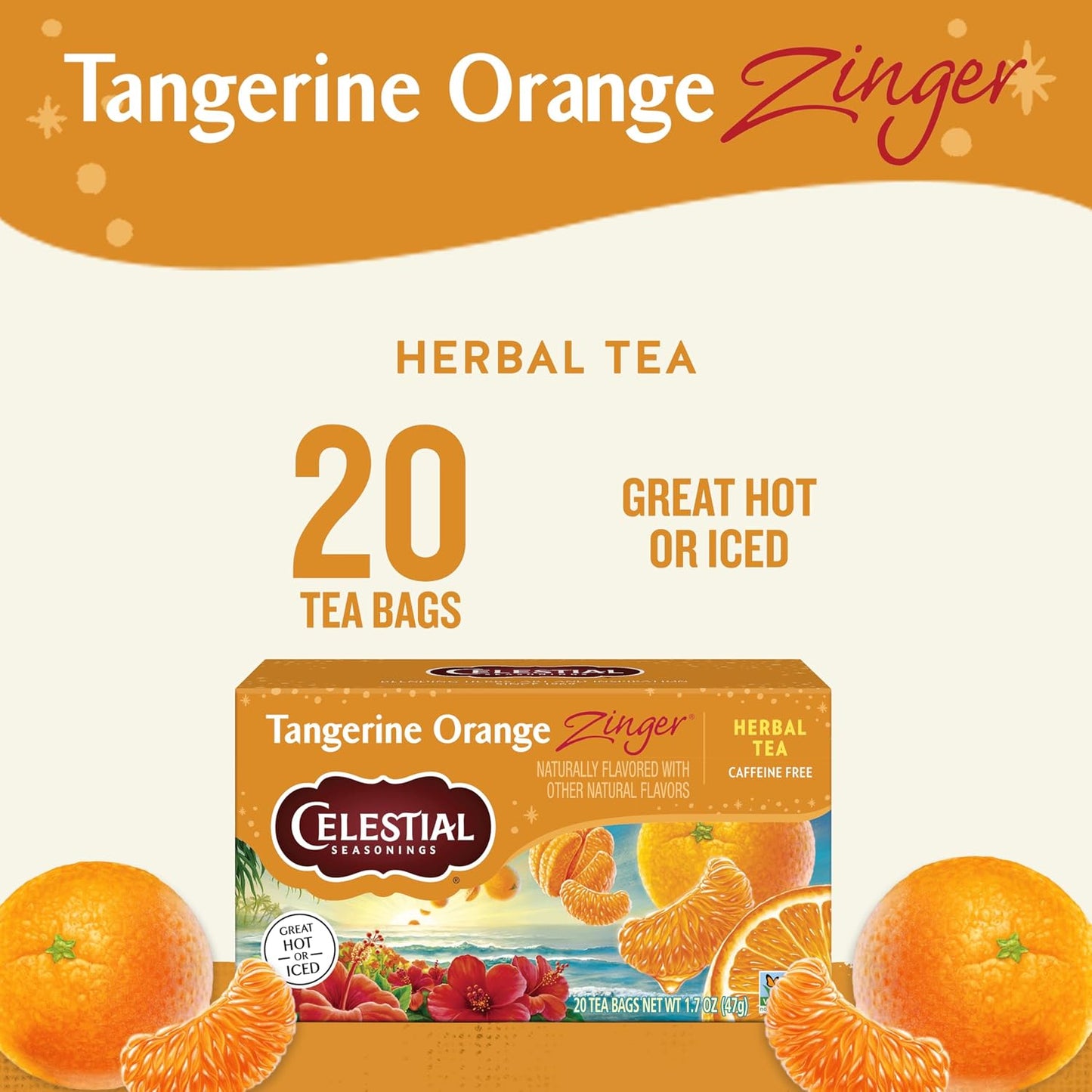 Celestial Seasonings Raspberry Zinger Herbal Tea, Caffeine Free, 20 Tea Bags Box