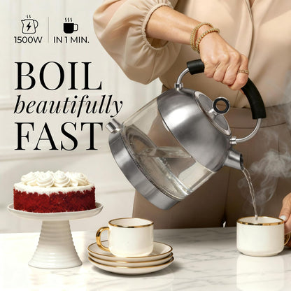 Styled Settings Stainless Steel Electric Kettle with Temperature Control | BPA and Plastic Free Electric Kettle with Keep Warm Function, Borosilicate Glass -1500W Hot Water Boiler with Digital Display