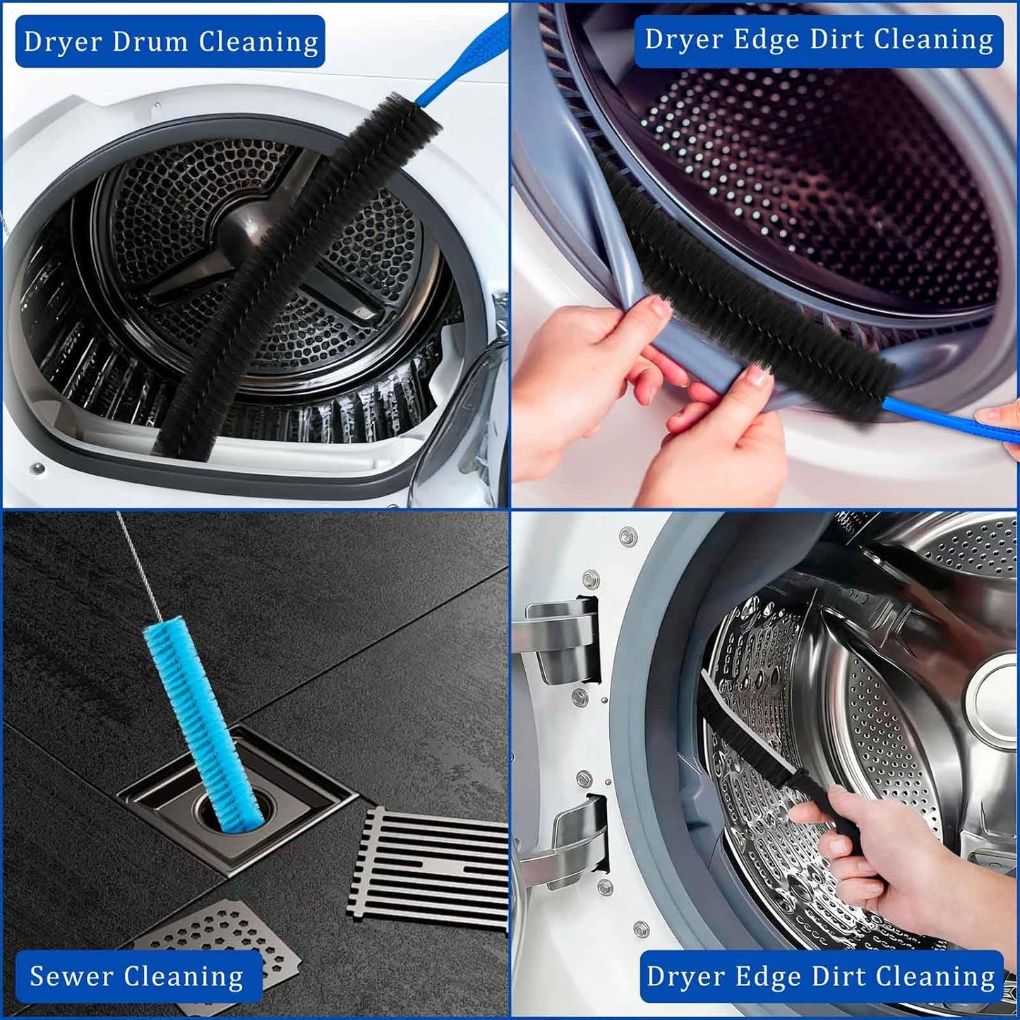 Dryer Vent Cleaner Kit with Dryer Vacuum Hose Attachment | 4-in-1 Multi-Lint Remover Brush, Suitable for Most Vacuum Cleaners, for Efficient, Safe, and Thorough Dryer Lint Cleaner Tool