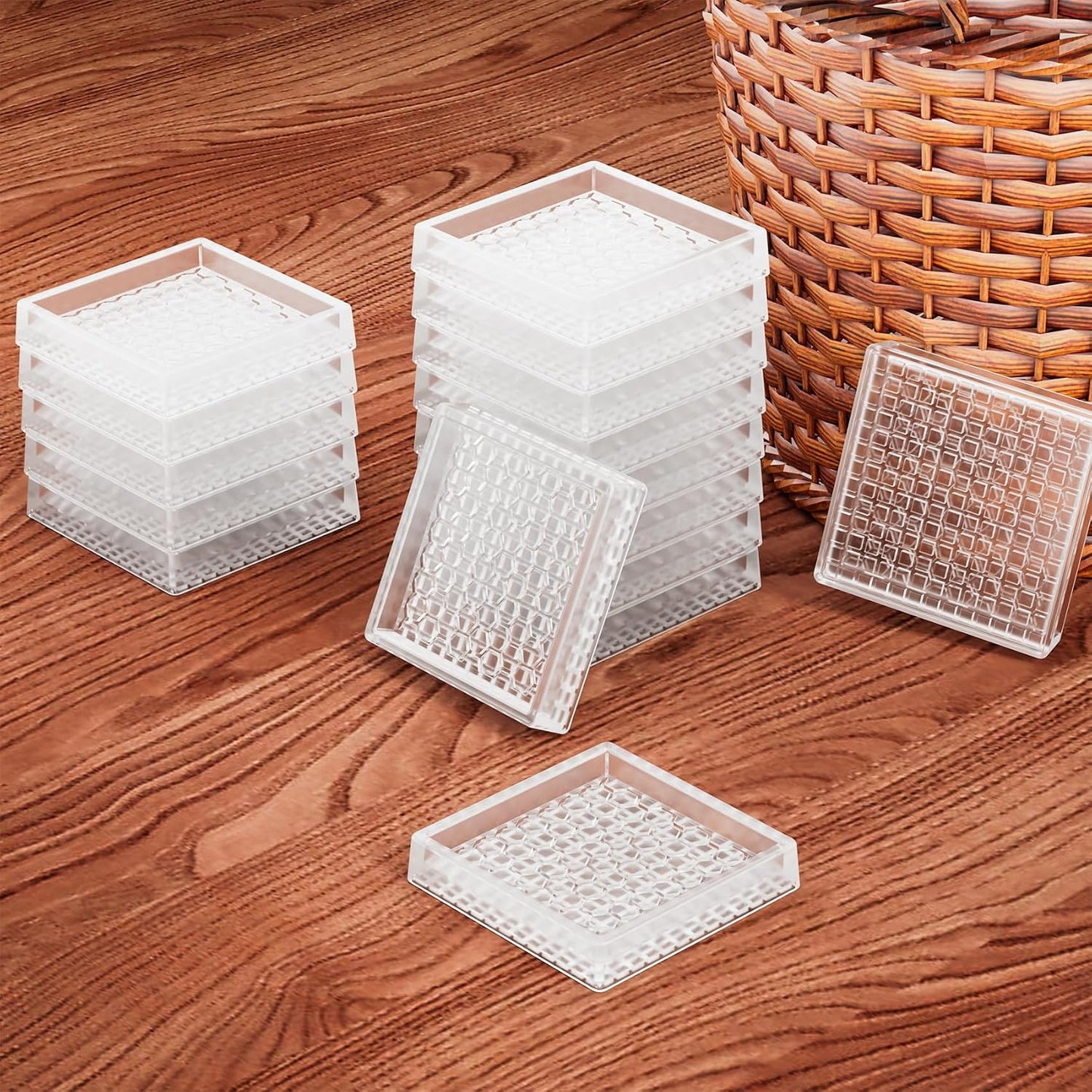 2" Square 12PCS Clear Non Slip Furniture Pads for Hardwood Floors Protector | Rubber Furniture Caster Cups, Chair Coasters for Carpet with Grip, Carpet Protector for Furniture Legs - Protect Any Flooring