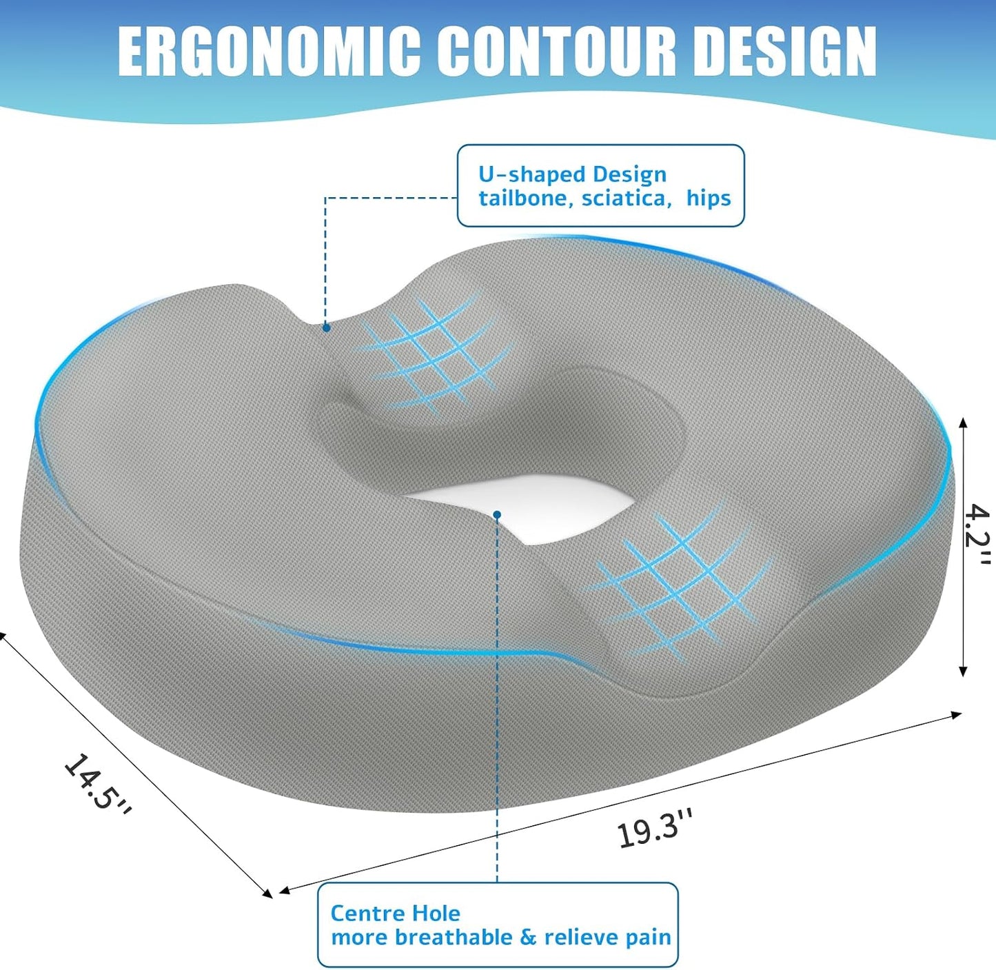 BlissTrends Donut Pillow Seat Cushion, Memory Foam Lifting Cushions(Black) | Donut Chair Cushions for Postpartum Pregnancy & Hemorrhoids,Tailbone Pain Relief Cushion for Office&Home Chairs