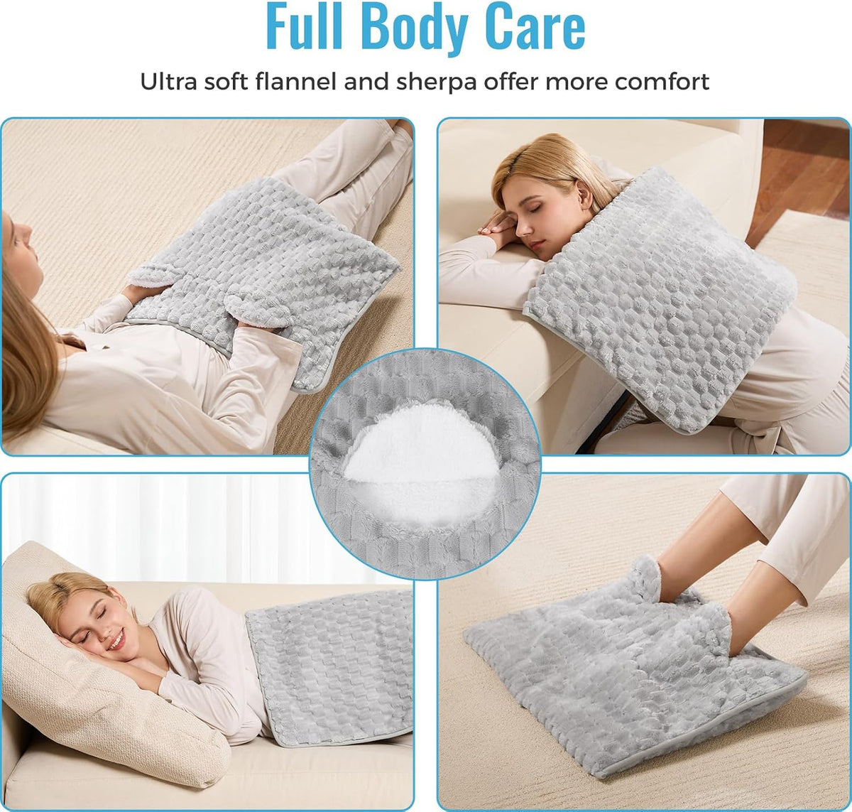 Electric Heated Foot Warmer Soft Flannel Foot Heater with 2h Auto Off & 3 Heat Levels Full Body Use Heating Pad for Feet, Abdomen, Cramps, Pain Relief Pocket Design 16" x 22" Light Grey
