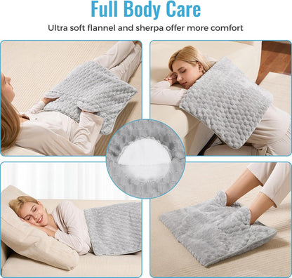 Electric Heated Foot Warmer Soft Flannel Foot Heater with 2h Auto Off & 3 Heat Levels Full Body Use Heating Pad for Feet, Abdomen, Cramps, Pain Relief Pocket Design 16" x 22" Light Grey