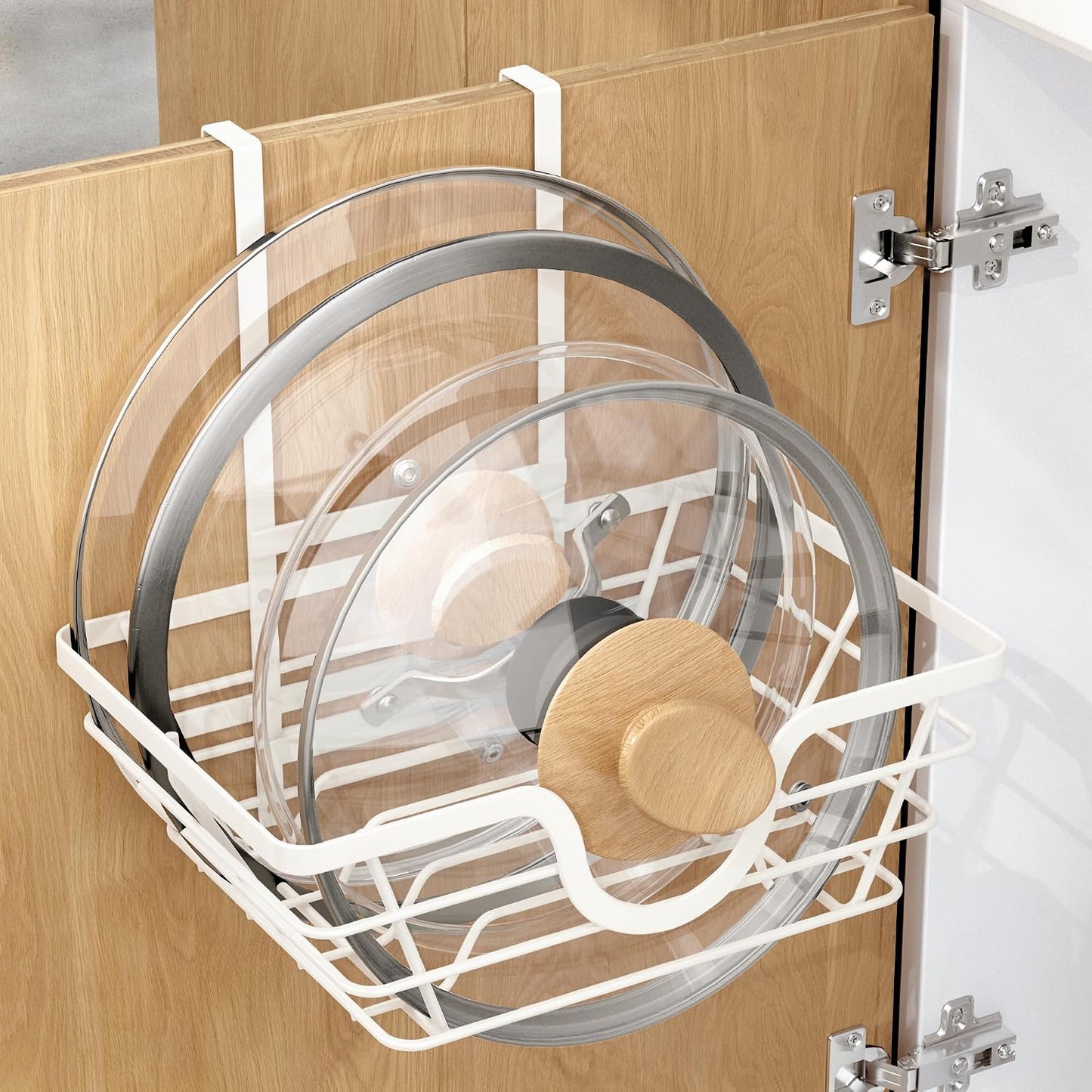 TIDIIABODE Pot Lid Organizer, Adjustable Kitchen Pot Lid Holder Inside Cabinet, Kitchen Cabinet Organizer Hanging for Food Storage Container, Pot, Pan Lid & Bakeware, Black