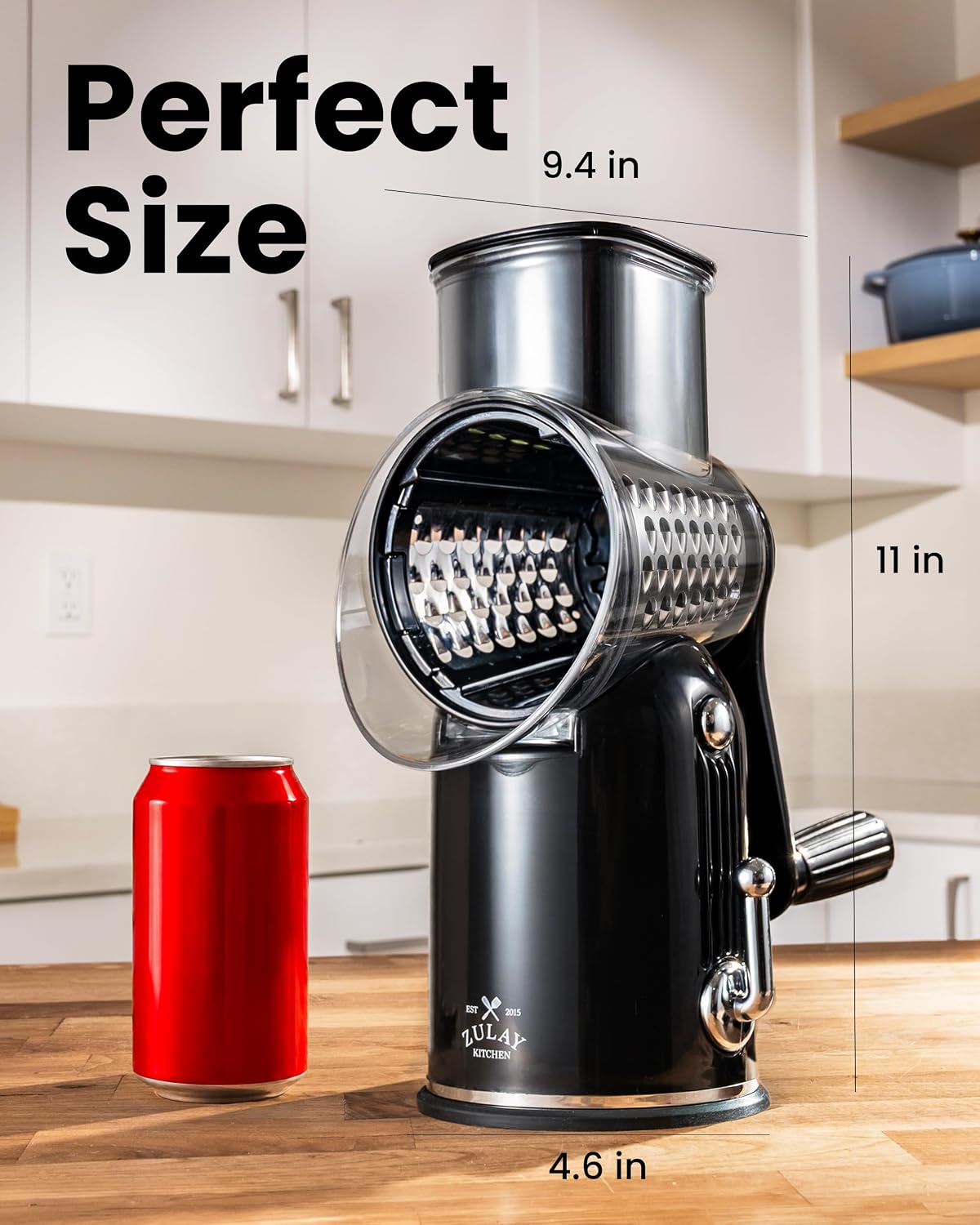 Zulay Kitchen Rotary Cheese Grater 5 Blade Cheese Shredder - Manual Hand Crank Cheese Grater With Reinforced Suction & 5 Interchangeable Drums - Easy to Use, Vegetable Chopper Round Mandoline Slicer - Colors B