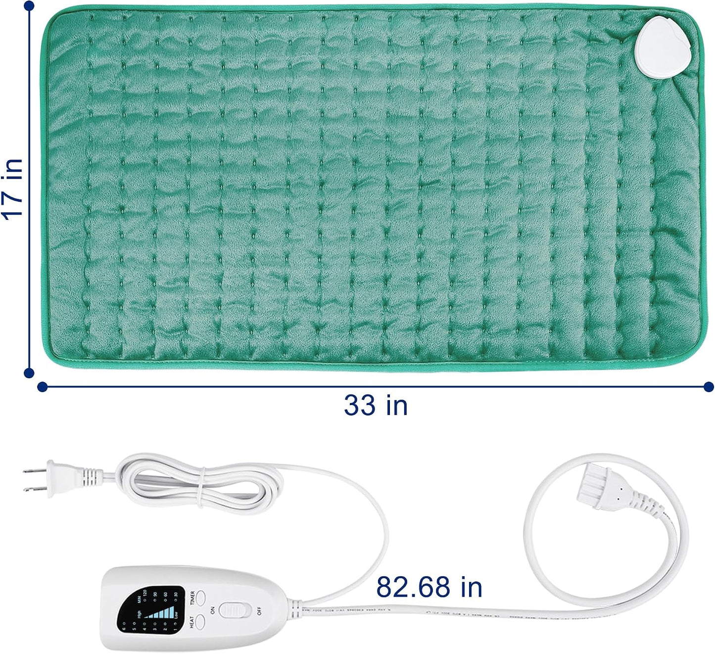 Electric Heating pad with 6 Heat Settings, Auto Shut Off, Dry Electric Heating for Back Neck Knee Arms Legs Shoulder Heat Pads for Christmas Birthday Father Mother's Day (24"X12", Gray Green)