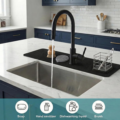 Customizable Kitchen Sink Faucet Mat: 33"Lx5.5"W Absorbent Splash Guard | Non-slip Fabric Rubber Mat, Cut to Fit 2,3,4 Holes Irregular Large Double bowl Sink with Soap Dispenser Air Gap