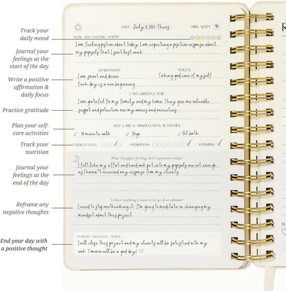 FINDING BALANCE Mental Health Journal – 6-Month Daily Journal with Prompts for Mindfulness, Self-Care & Healing – Anxiety & Depression Relief – Beige Spiral