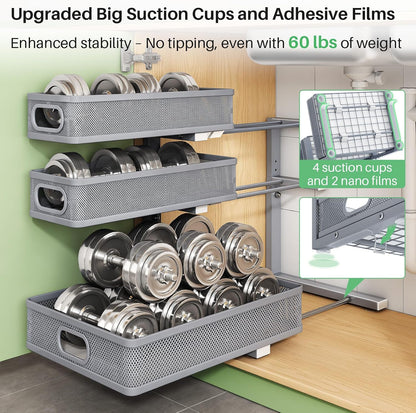 Kitstorack Under Sink Organizer, 2-Pack 3-Tier Height Adjustable Thickened Metal Pull out Cabinet Organizer Shelf, Slide out Storage Drawer Rack for Bathroom Kitchen Pantry Home Laundry Organization